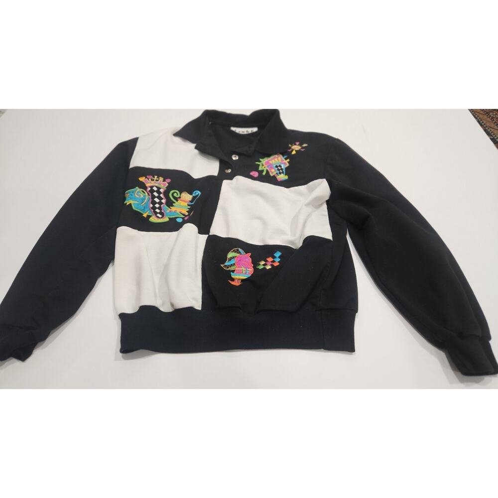 TEDDI Brand Ebroidered Design Polo Style Pull Over Shirt. Black & White Size LRG